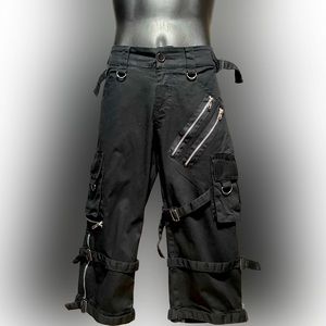 Black bondage trousers by Poizen Industries, capri/flood length, Unisex